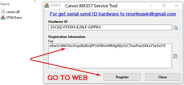 Key kích hoạt Phần mềm Reset Canon MX357