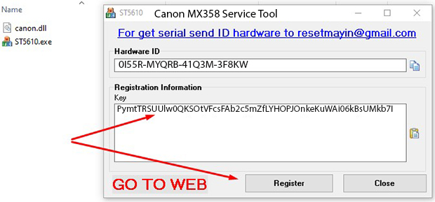 Key kích hoạt Phần mềm Reset Canon MX358