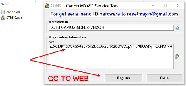 Key kích hoạt Phần mềm Reset Canon MX491