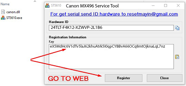 Key kích hoạt Phần mềm Reset Canon MX496