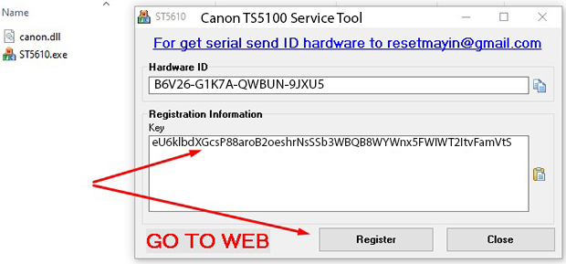 Key kích hoạt Phần mềm Reset Canon TS5100