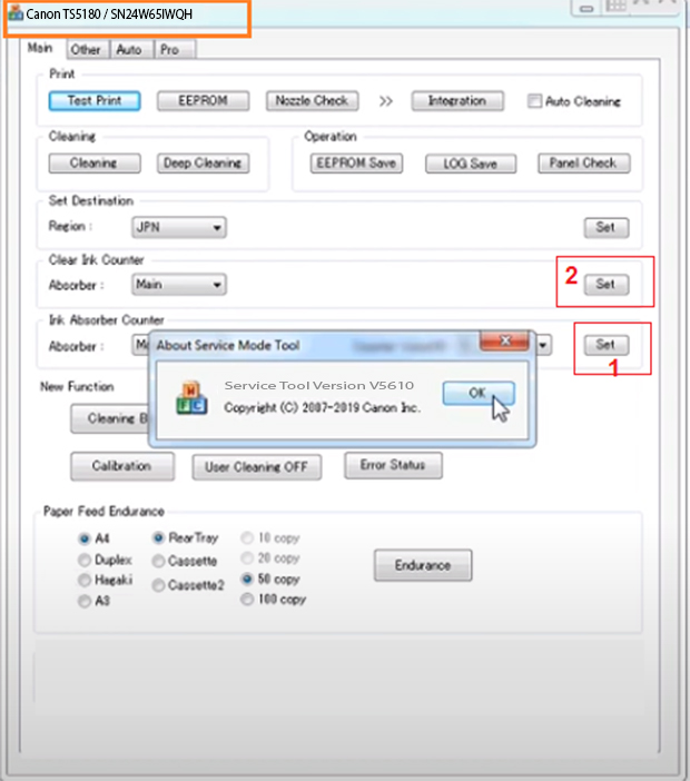 Reset Canon TS5180