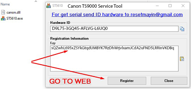 Key kích hoạt Phần mềm Reset Canon TS9000