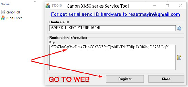 Key kích hoạt Phần mềm Reset Canon XK50 series