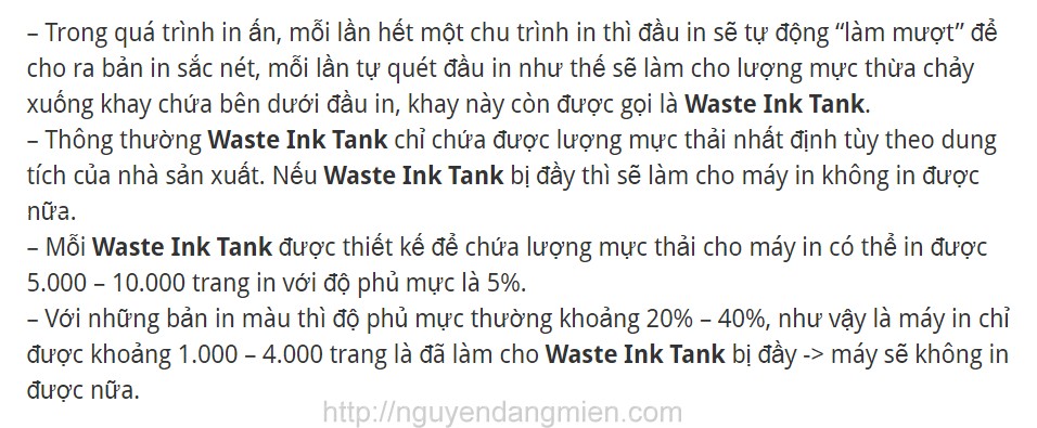 Nguyen Nhan ink absorber is almost full